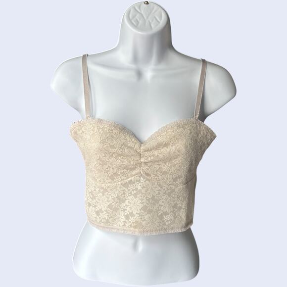Forever 21 lace bustier crop top cream ruched sweetheart camisole M - Picture 1 of 4